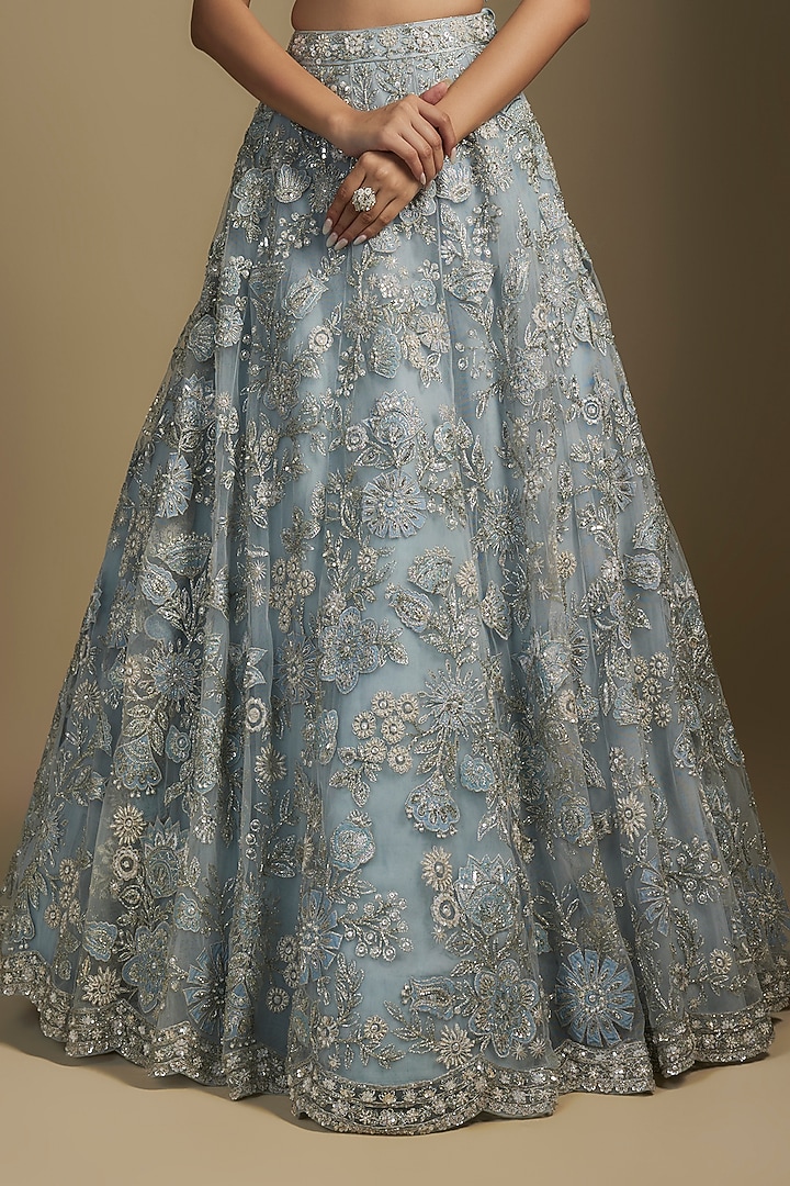 Sky Blue Net Bridal Lehenga Set by Aneesh Agarwaal at Pernia's Pop Up Shop