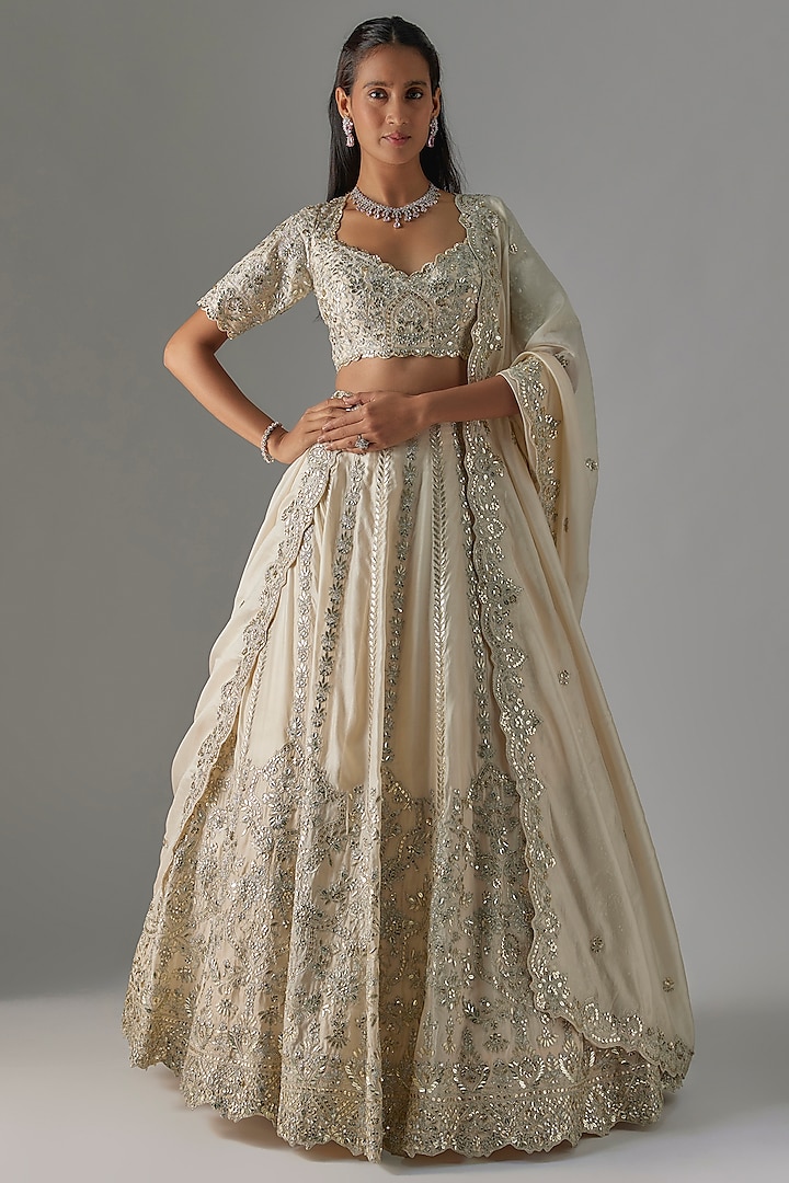 Ivory Silk Bridal Lehenga Set by Aneesh Agarwaal at Pernia's Pop Up Shop