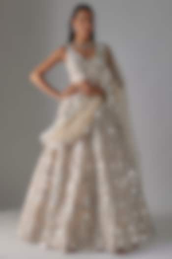 Beige & Cream Organza Bridal Lehenga Set by Aneesh Agarwaal at Pernia's Pop Up Shop