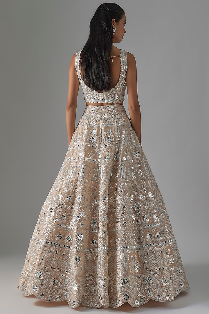 Beige & Cream Organza Bridal Lehenga Set by Aneesh Agarwaal at Pernia's Pop Up Shop
