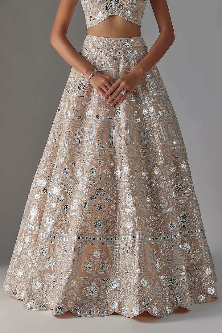 Beige & Cream Organza Bridal Lehenga Set by Aneesh Agarwaal at Pernia's Pop Up Shop