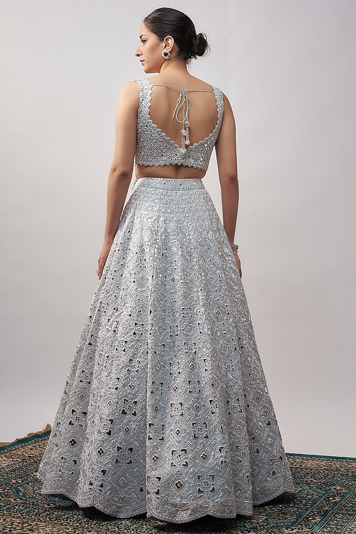 Sky Blue Organza Bridal Lehenga Set by Aneesh Agarwaal at Pernia's Pop Up Shop