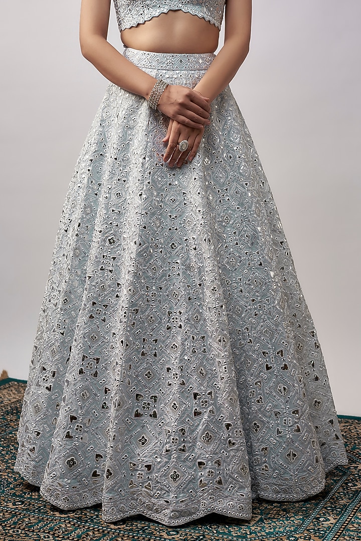 Sky Blue Organza Bridal Lehenga Set by Aneesh Agarwaal at Pernia's Pop Up Shop