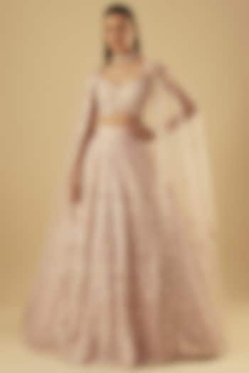 Pink & Cream Organza Resham Embroidered Bridal Lehenga Set by Aneesh Agarwaal at Pernia's Pop Up Shop