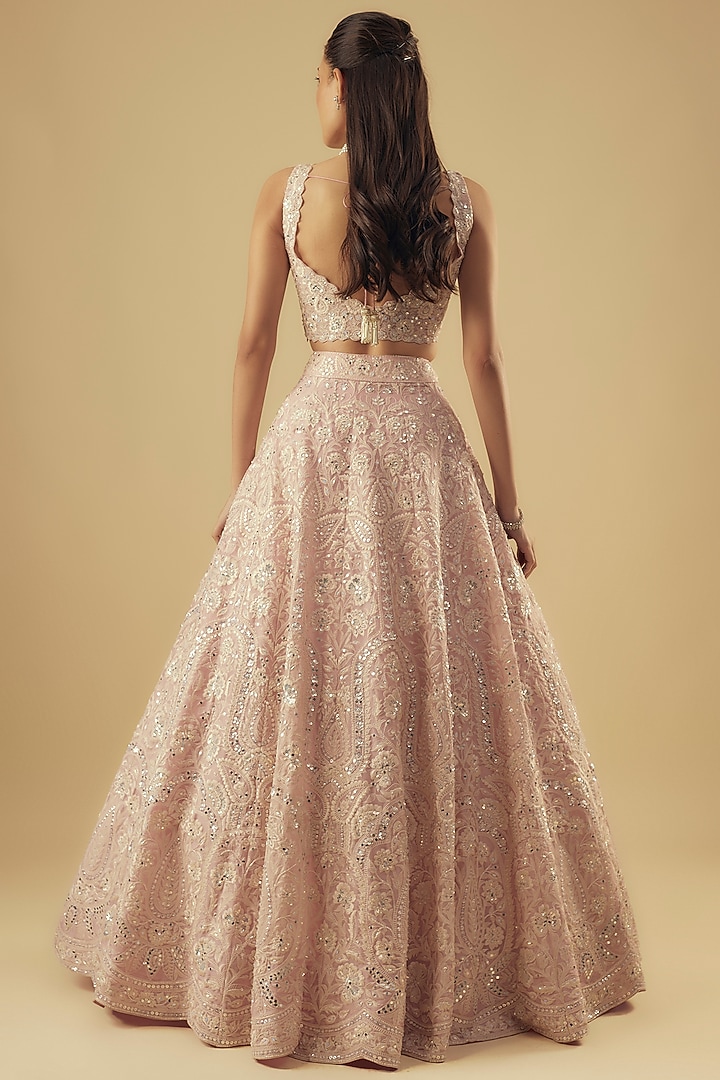 Pink & Cream Organza Resham Embroidered Bridal Lehenga Set by Aneesh Agarwaal at Pernia's Pop Up Shop