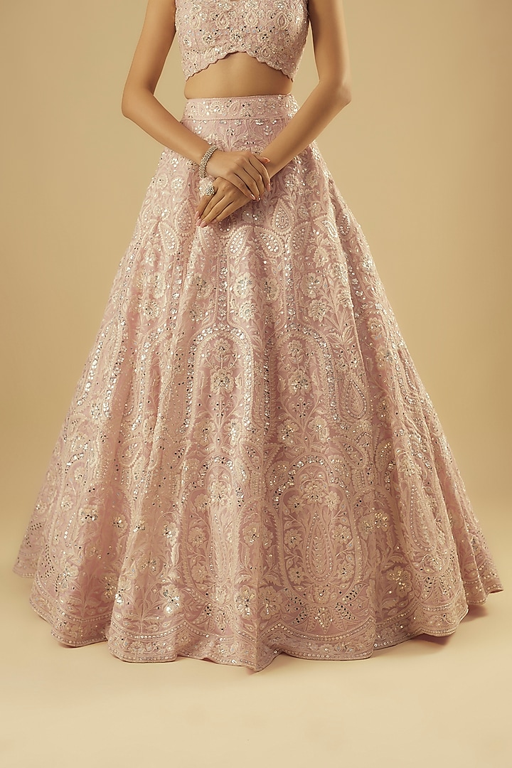 Pink & Cream Organza Resham Embroidered Bridal Lehenga Set by Aneesh Agarwaal at Pernia's Pop Up Shop