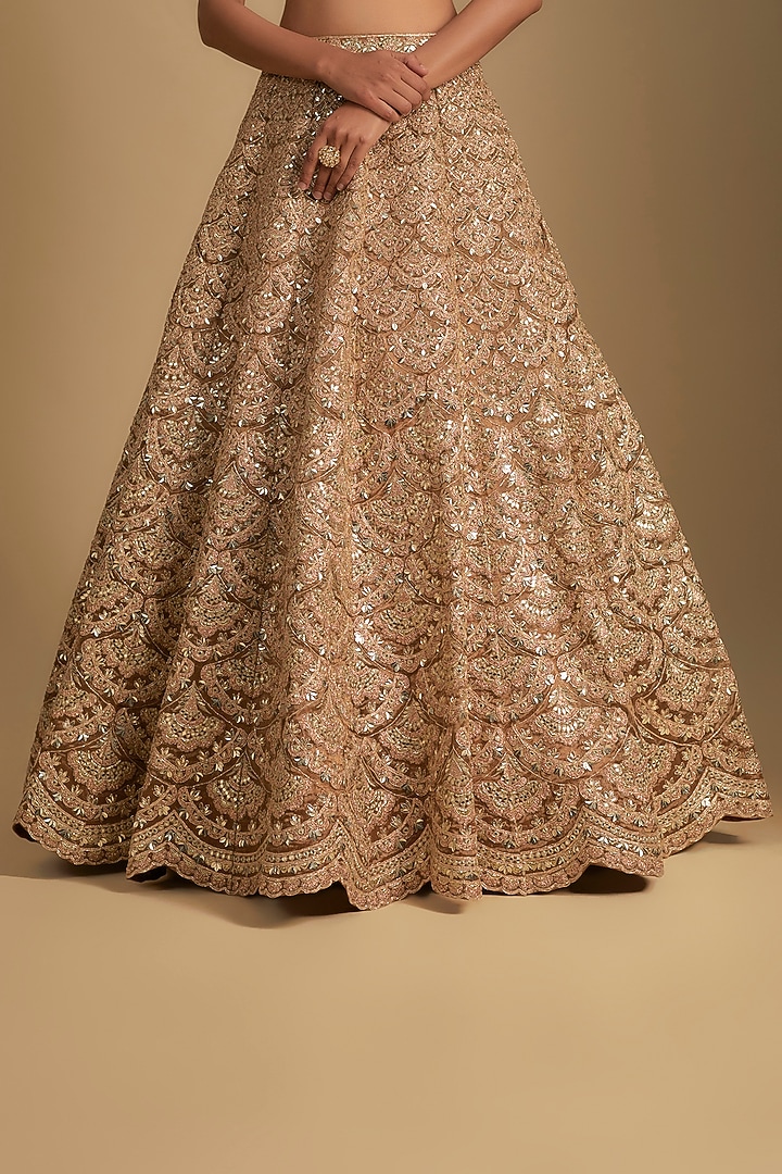 Gold Silk Tissue Embroidered Bridal Lehenga Set by Aneesh Agarwaal at Pernia's Pop Up Shop