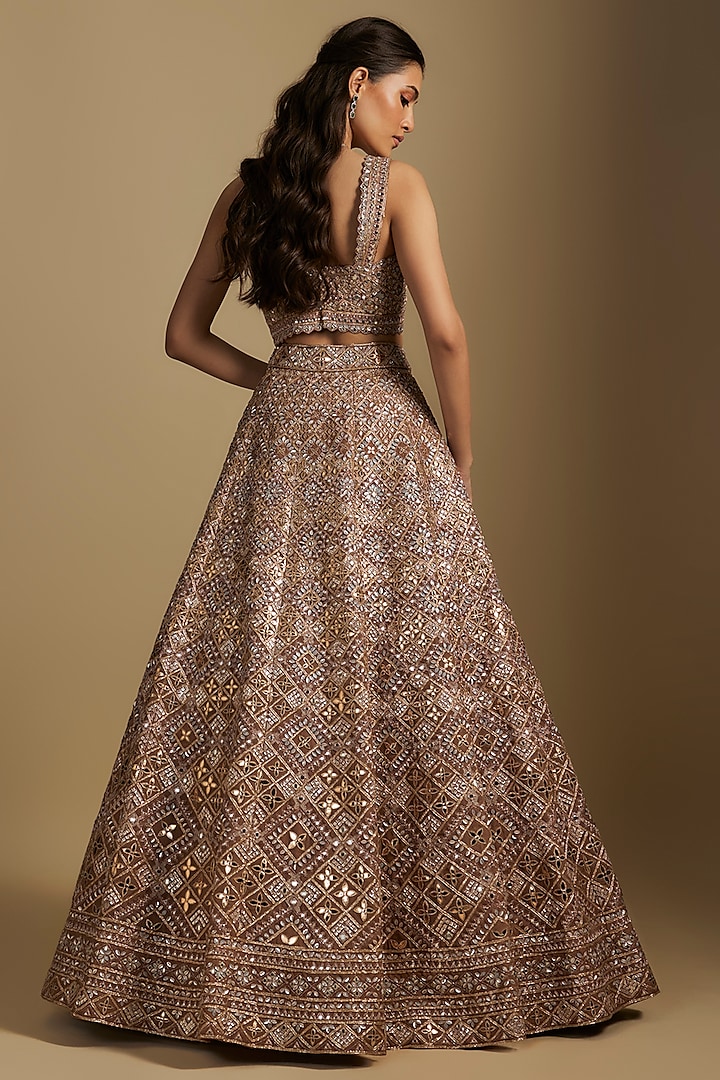 Brown Silk Organza Bridal Lehenga Set by Aneesh Agarwaal at Pernia's Pop Up Shop