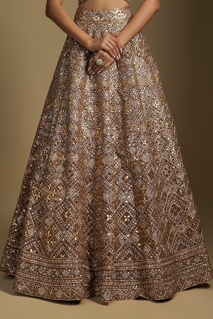 Brown Silk Organza Bridal Lehenga Set by Aneesh Agarwaal at Pernia's Pop Up Shop