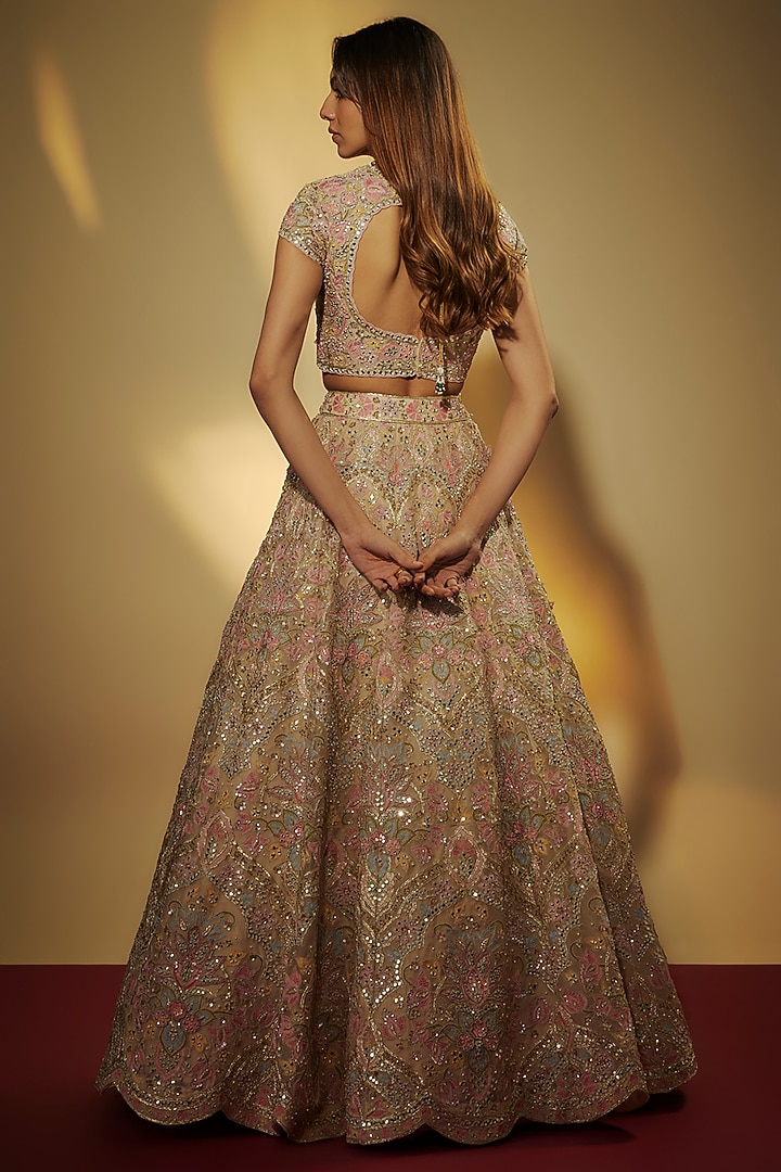 Multi-Colored & White Silk Organza Bridal Lehenga Set by Aneesh Agarwaal at Pernia's Pop Up Shop