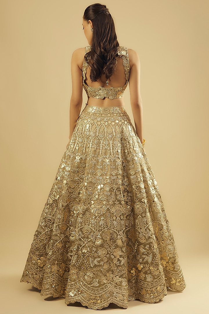 Green Silk Tissue Bridal Lehenga Set by Aneesh Agarwaal at Pernia's Pop Up Shop