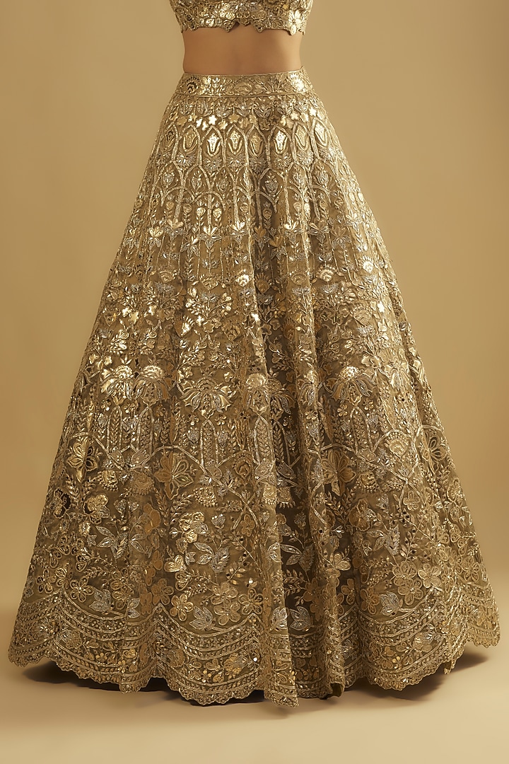 Green Silk Tissue Bridal Lehenga Set by Aneesh Agarwaal at Pernia's Pop Up Shop