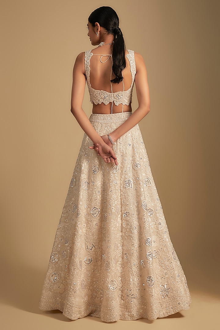 Ivory Organza Embroidered Bridal Lehenga Set by Aneesh Agarwaal at Pernia's Pop Up Shop
