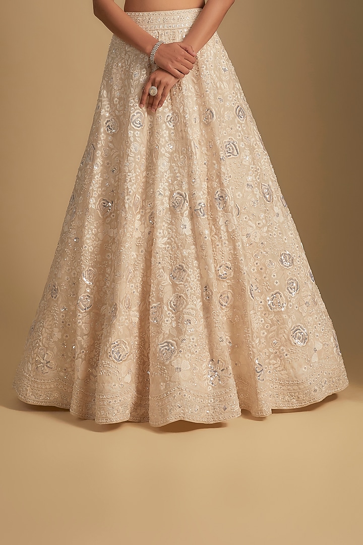 Ivory Organza Embroidered Bridal Lehenga Set by Aneesh Agarwaal at Pernia's Pop Up Shop