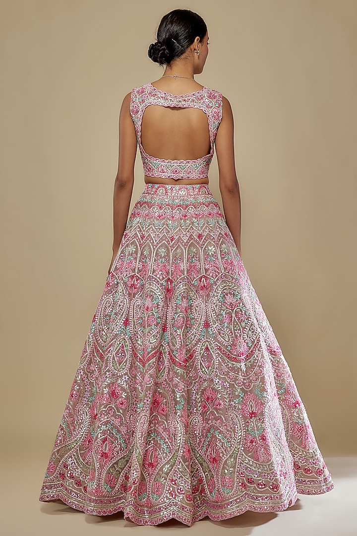 Multi-Colored Organza Embroidered Bridal Lehenga Set by Aneesh Agarwaal at Pernia's Pop Up Shop