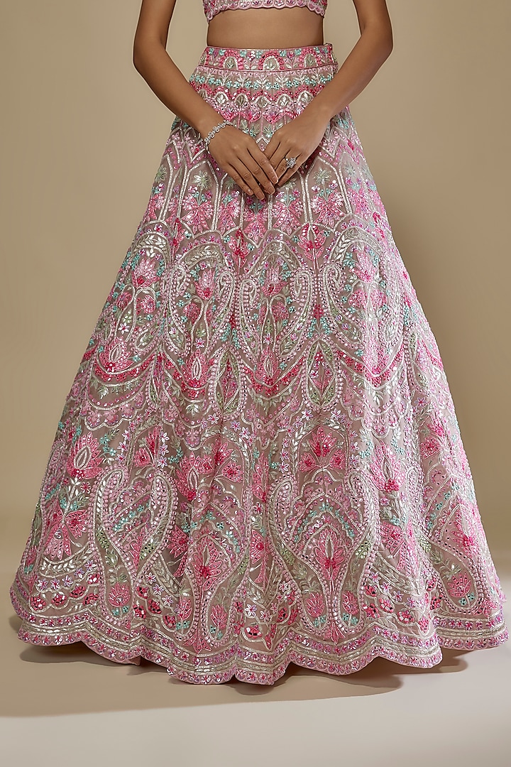 Multi-Colored Organza Embroidered Bridal Lehenga Set by Aneesh Agarwaal at Pernia's Pop Up Shop