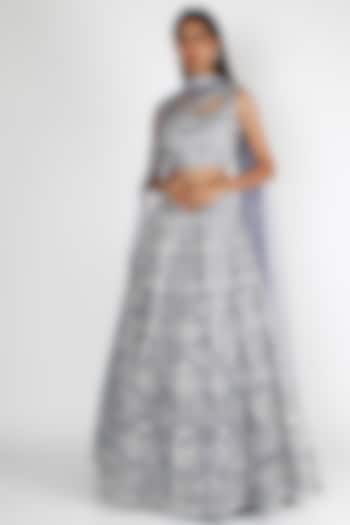 Grey Motif Embroidered Wedding Lehenga Set by Aneesh Agarwaal at Pernia's Pop Up Shop