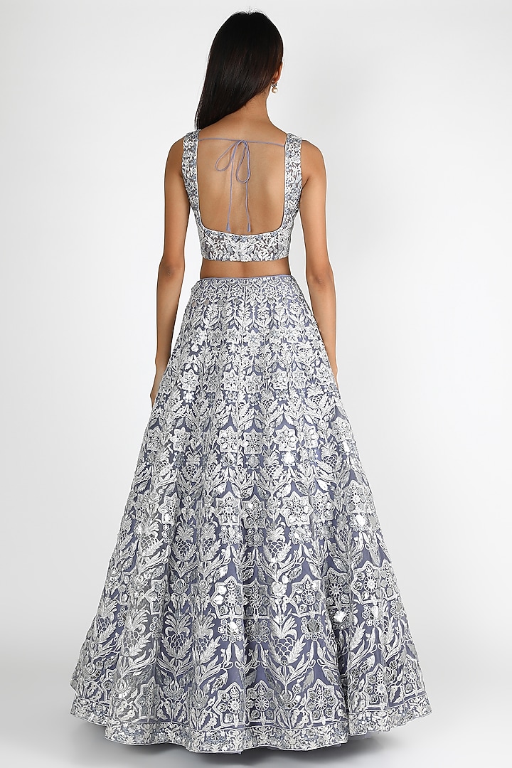 Grey Motif Embroidered Bridal Lehenga Set by Aneesh Agarwaal at Pernia's Pop Up Shop