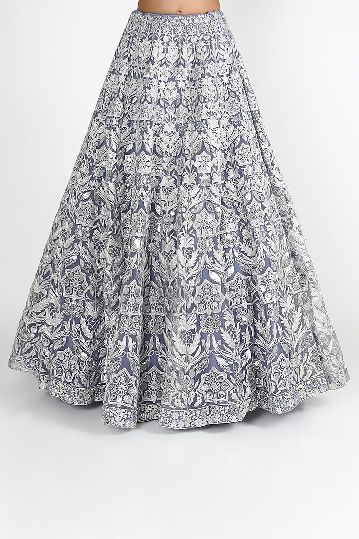Grey Motif Embroidered Bridal Lehenga Set by Aneesh Agarwaal at Pernia's Pop Up Shop