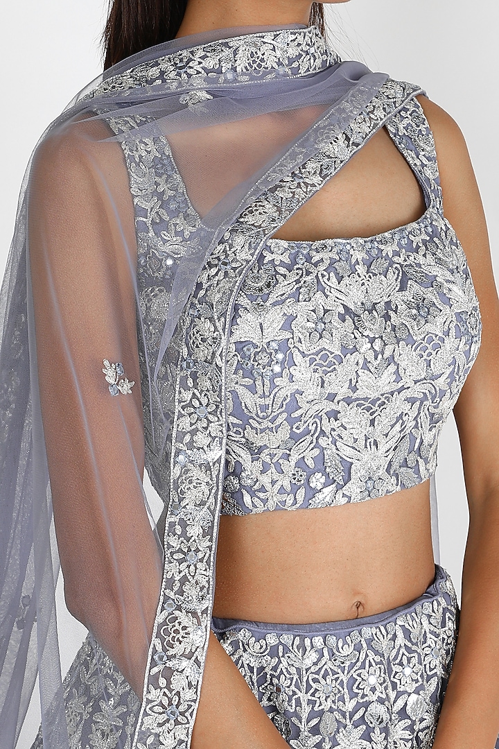 Grey Motif Embroidered Bridal Lehenga Set by Aneesh Agarwaal at Pernia's Pop Up Shop