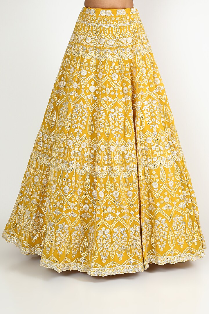 Yellow Mirror & Gota Patti Embroidered Bridal Lehenga Set by Aneesh Agarwaal at Pernia's Pop Up Shop
