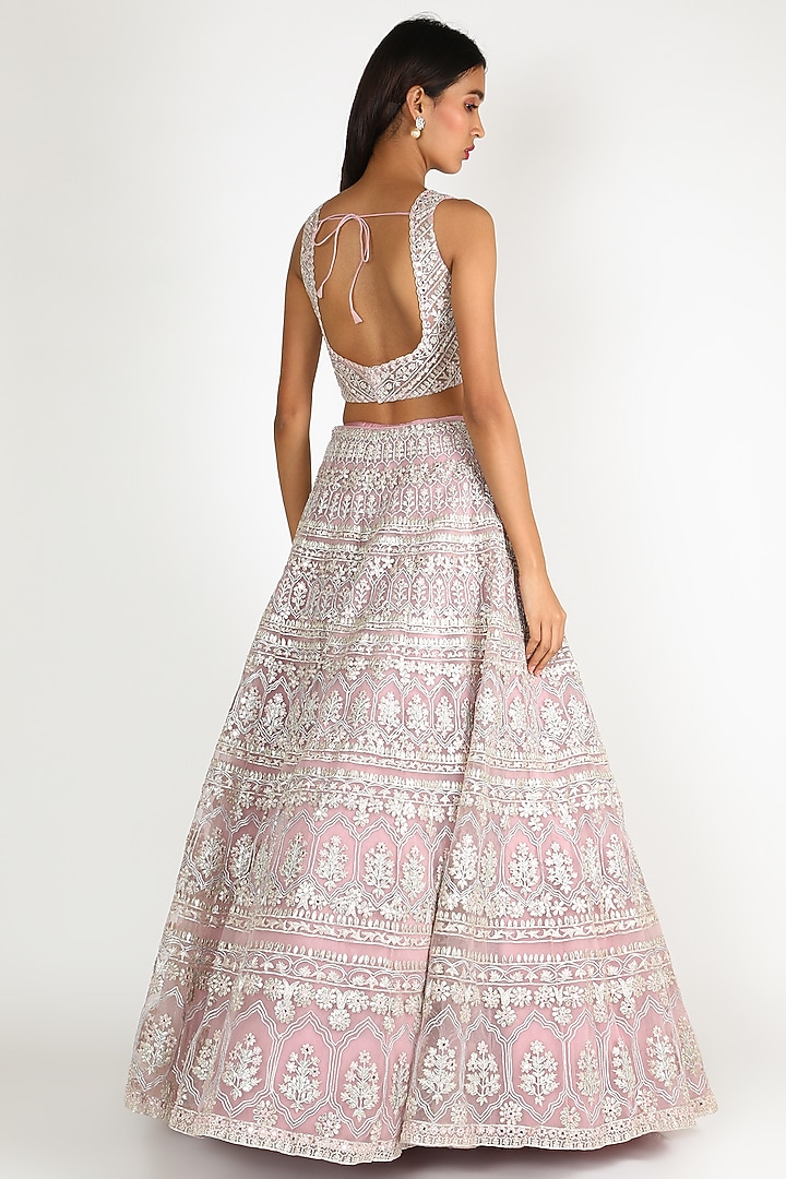 Blush Pink Embroidered Bridal Lehenga Set by Aneesh Agarwaal at Pernia's Pop Up Shop