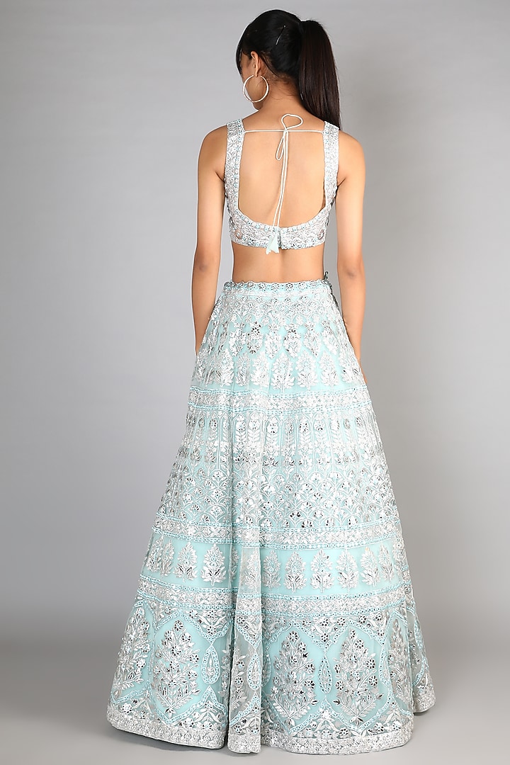 Turquoise Zari Embroidered Bridal Lehenga Set by Aneesh Agarwaal at Pernia's Pop Up Shop
