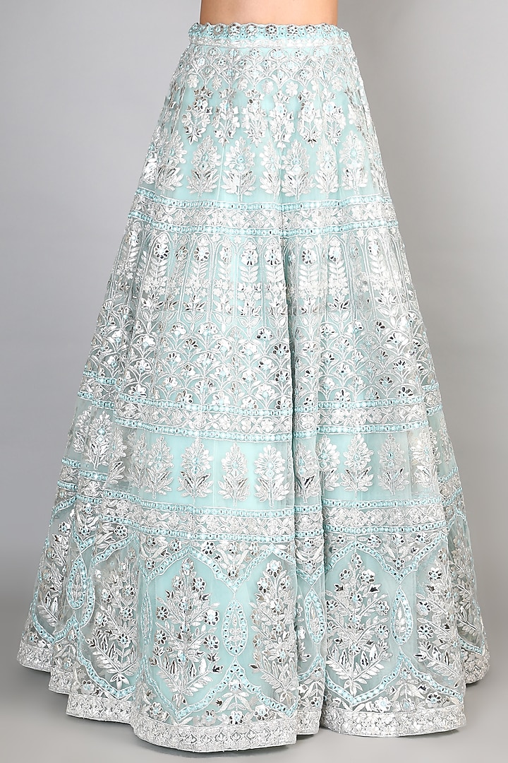 Turquoise Zari Embroidered Bridal Lehenga Set by Aneesh Agarwaal at Pernia's Pop Up Shop
