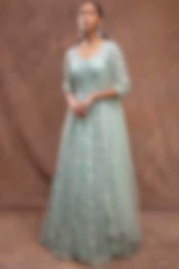 Turquoise Embroidered Jacket Bridal Lehenga Set by Aneesh Agarwaal at Pernia's Pop Up Shop