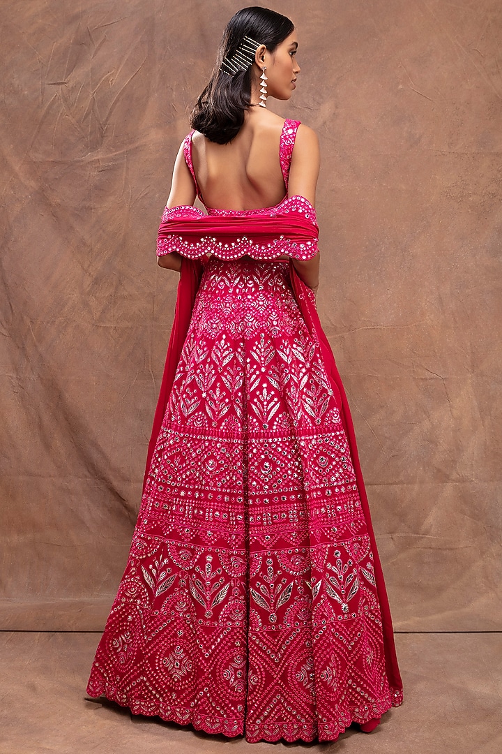 Magenta Embroidered Bridal Lehenga Set by Aneesh Agarwaal at Pernia's Pop Up Shop