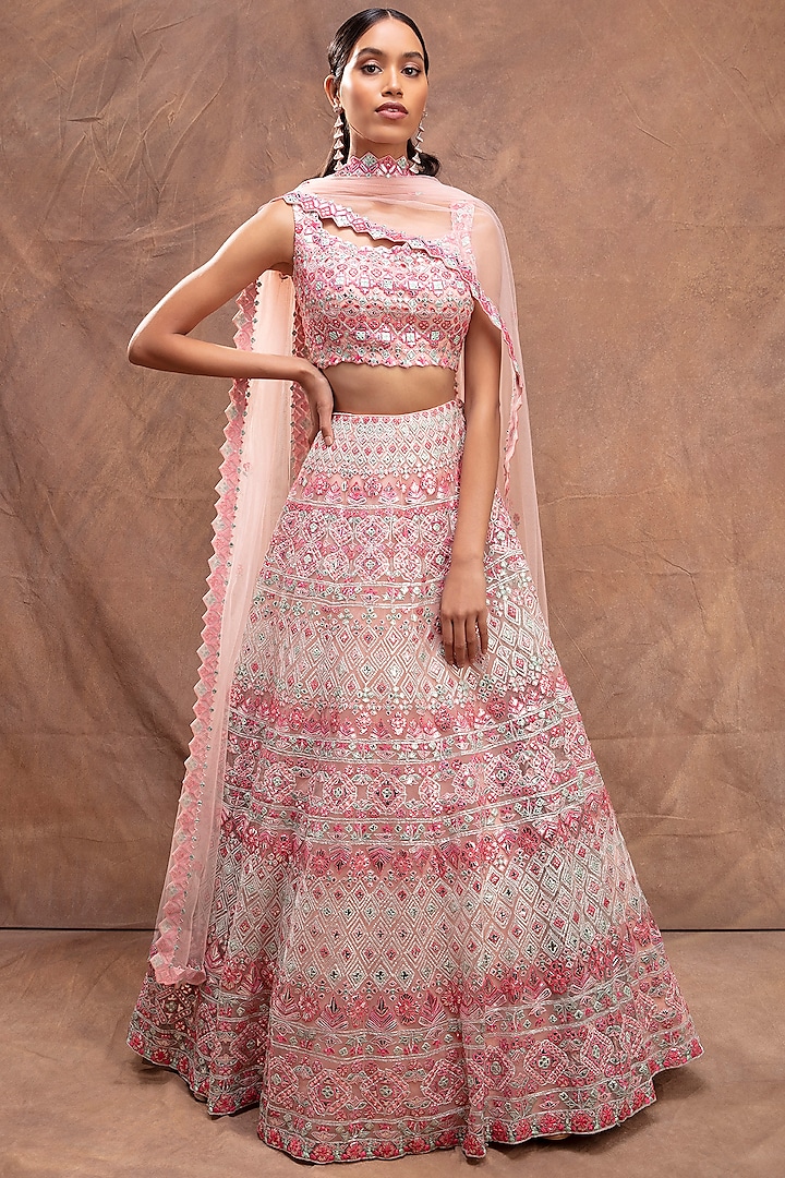 Blush Pink Embroidered Lehenga Set by Aneesh Agarwaal