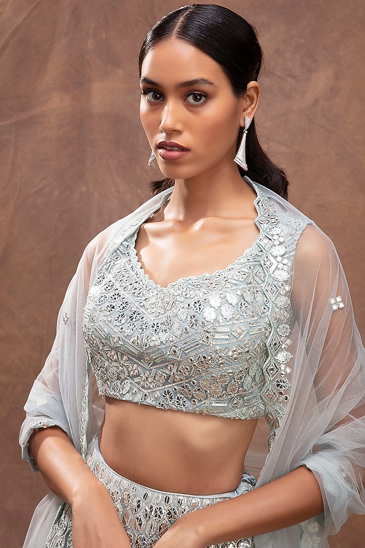 Sky Blue Embroidered Bridal Lehenga Set by Aneesh Agarwaal at Pernia's Pop Up Shop