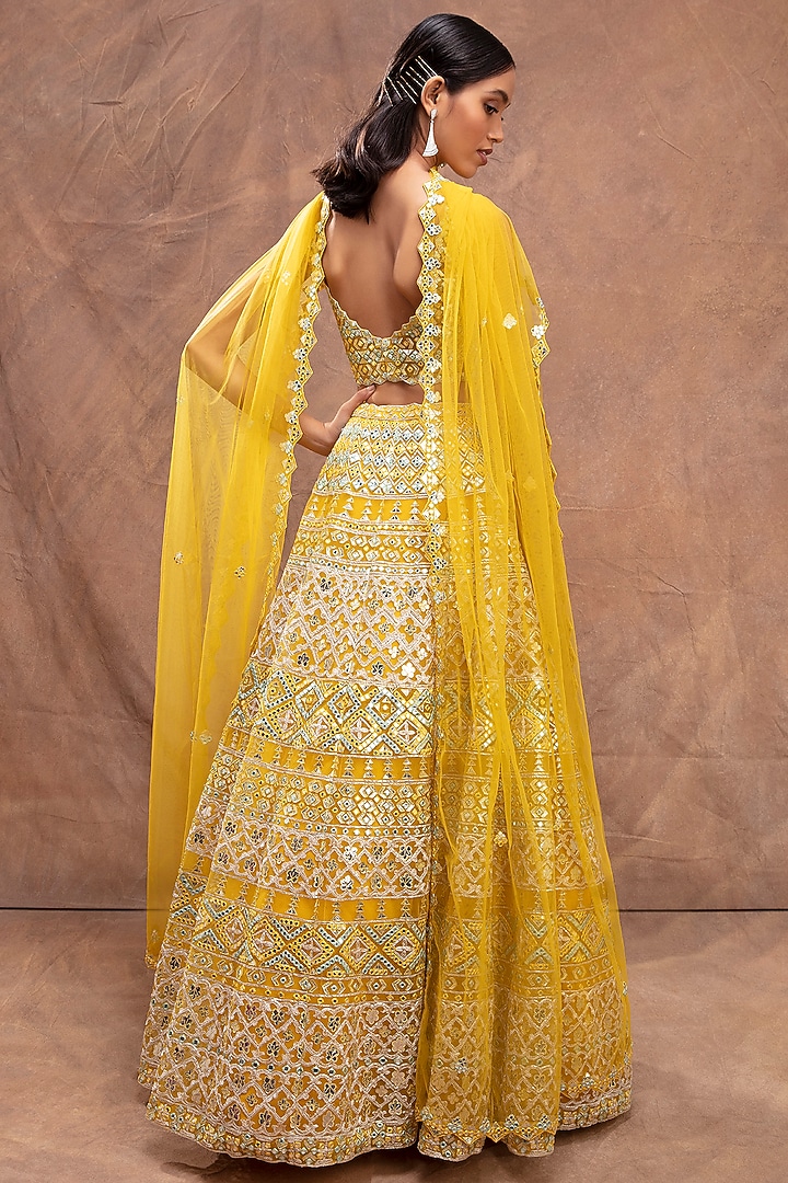 Yellow Embroidered Bridal Lehenga Set by Aneesh Agarwaal at Pernia's Pop Up Shop