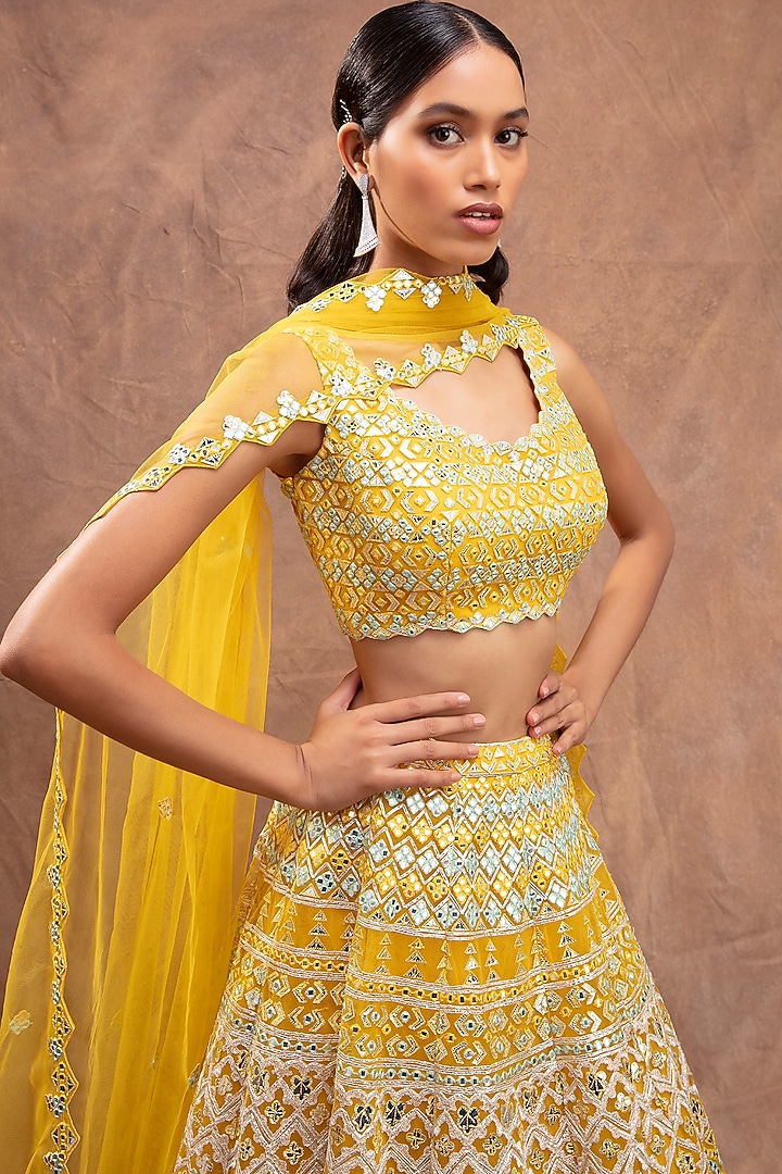 Yellow Embroidered Bridal Lehenga Set by Aneesh Agarwaal at Pernia's Pop Up Shop