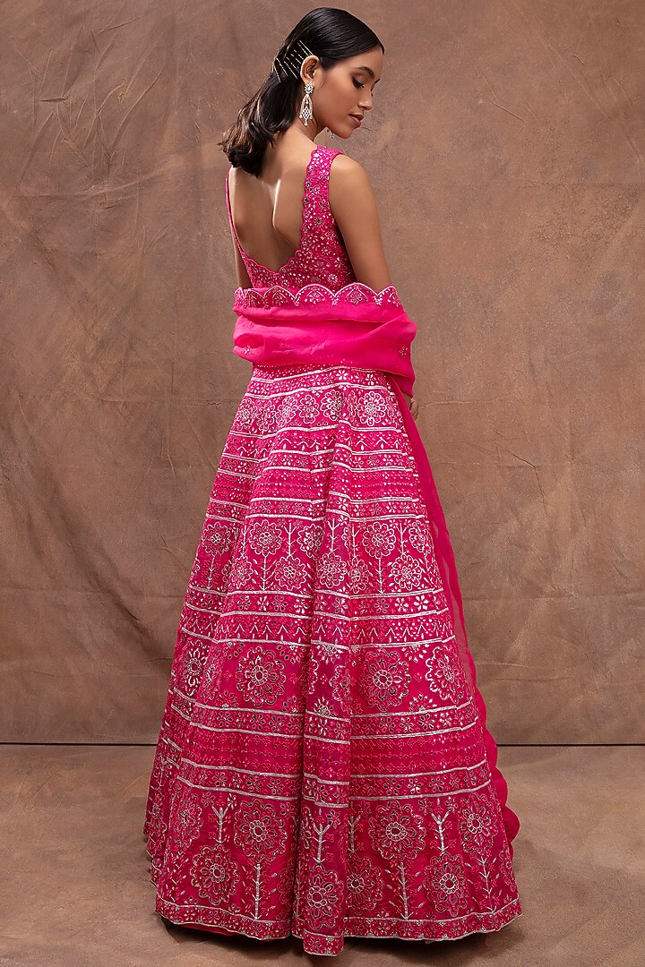 Fuchsia Thread Embroidered Bridal Lehenga Set by Aneesh Agarwaal at Pernia's Pop Up Shop