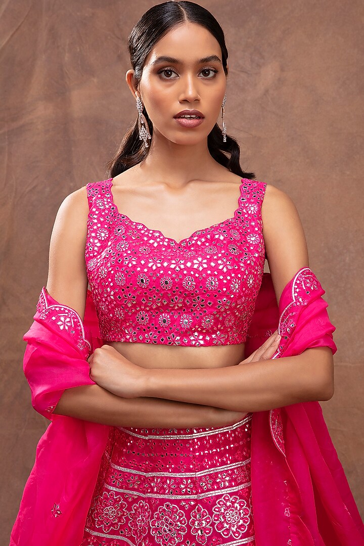 Fuchsia Thread Embroidered Bridal Lehenga Set by Aneesh Agarwaal at Pernia's Pop Up Shop