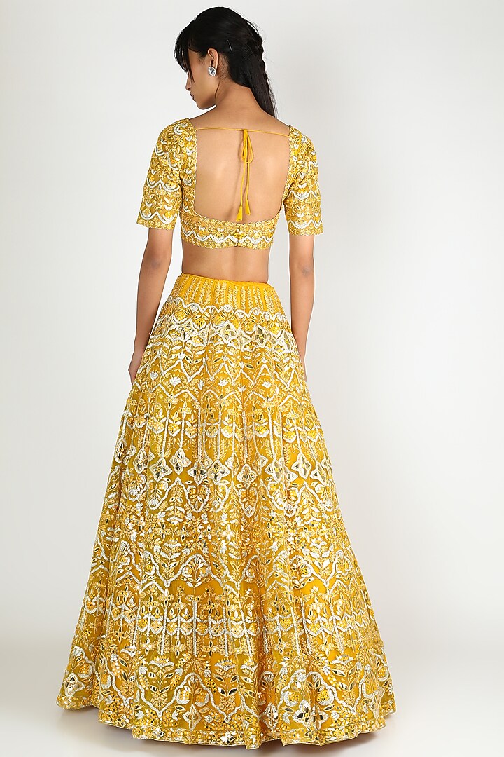 Yellow Embroidered Bridal Lehenga Set by Aneesh Agarwaal at Pernia's Pop Up Shop
