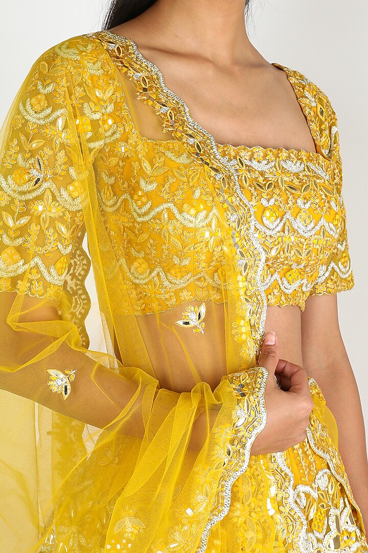 Yellow Embroidered Bridal Lehenga Set by Aneesh Agarwaal at Pernia's Pop Up Shop