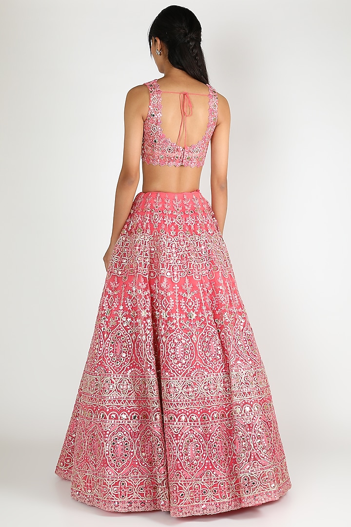Coral Embroidered Bridal Lehenga Set by Aneesh Agarwaal at Pernia's Pop Up Shop