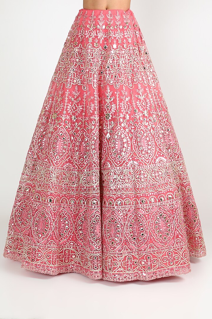 Coral Embroidered Bridal Lehenga Set by Aneesh Agarwaal at Pernia's Pop Up Shop