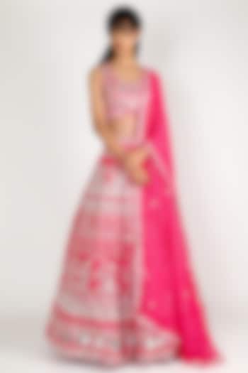 Hot Pink Embroidered Bridal Lehenga Set by Aneesh Agarwaal at Pernia's Pop Up Shop