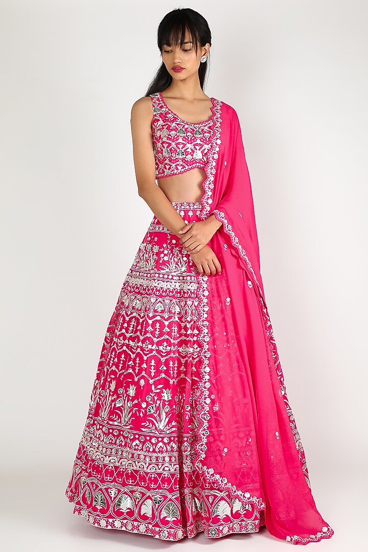 Hot Pink Embroidered Bridal Lehenga Set by Aneesh Agarwaal at Pernia's Pop Up Shop
