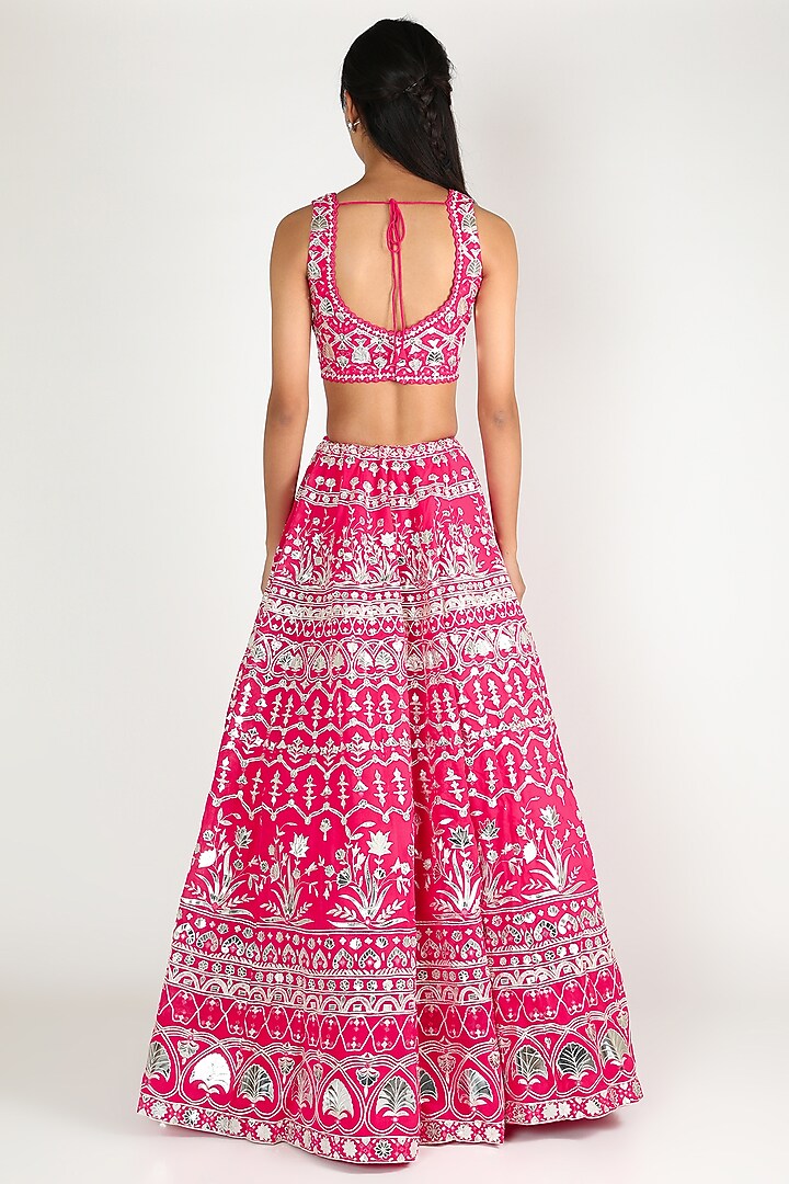 Hot Pink Embroidered Bridal Lehenga Set by Aneesh Agarwaal at Pernia's Pop Up Shop