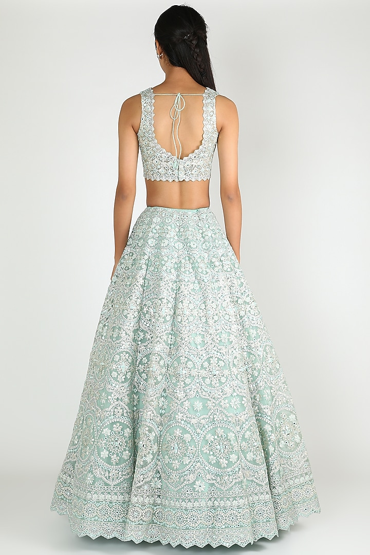 Turquoise Embroidered Bridal Lehenga Set by Aneesh Agarwaal at Pernia's Pop Up Shop