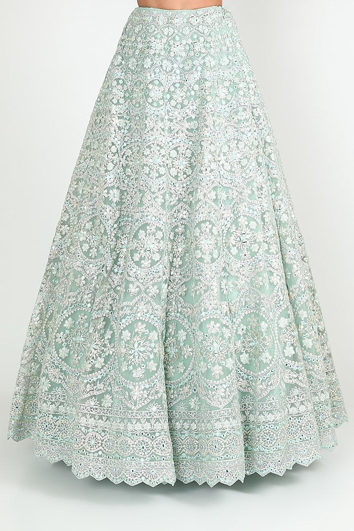 Turquoise Embroidered Bridal Lehenga Set by Aneesh Agarwaal at Pernia's Pop Up Shop