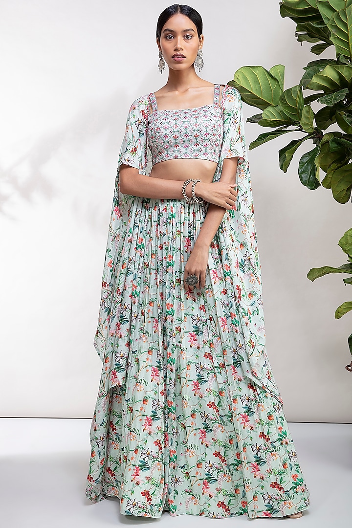 Mint Green Embroidered Wedding Lehenga Set by Aneesh Agarwaal PRET at Pernia's Pop Up Shop