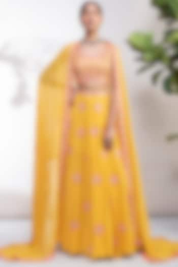 Yellow Thread Embroidered Lehenga Set by Aneesh Agarwaal PRET