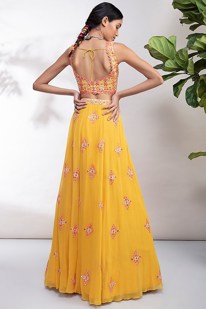Yellow Thread Embroidered Wedding Lehenga Set by Aneesh Agarwaal PRET at Pernia's Pop Up Shop