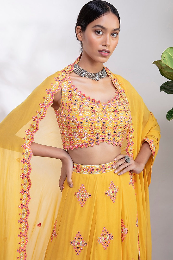 Yellow Thread Embroidered Wedding Lehenga Set by Aneesh Agarwaal PRET at Pernia's Pop Up Shop