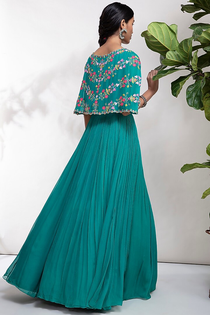 Teal Embroidered Wedding Lehenga Set by Aneesh Agarwaal PRET at Pernia's Pop Up Shop